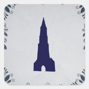 Sticker Carré Delft blue tile Nouvelle église dans Delft