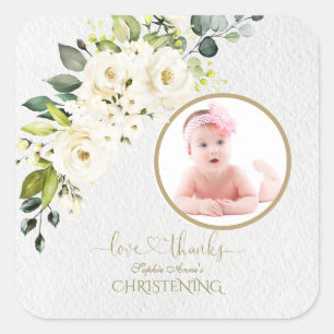 Sticker Carré Délicat blanc ivoire floral fille photo Christenin