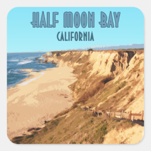 Sticker Carré Demi Moon Bay Californie Vintage