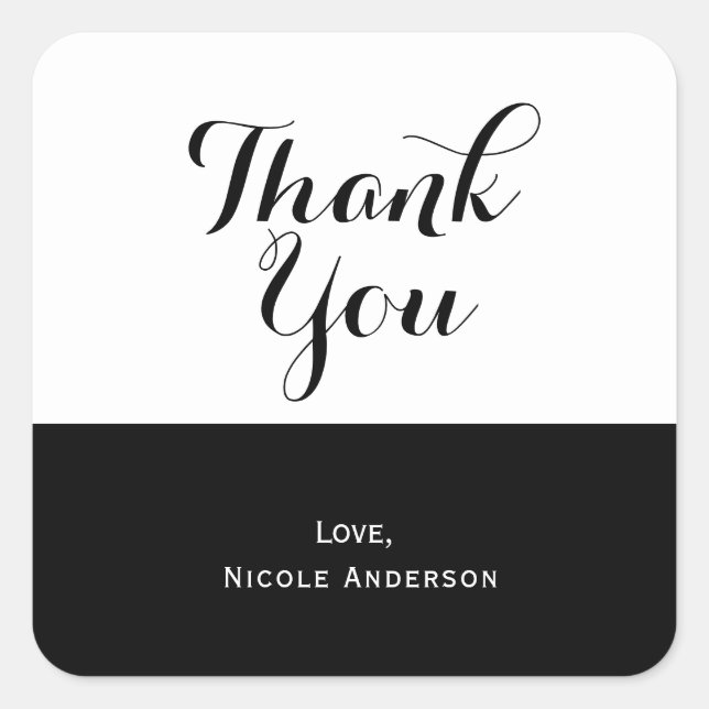 Sticker Carré Demi Noir Blanc & Chic Mariage élégant Faveur (Devant)