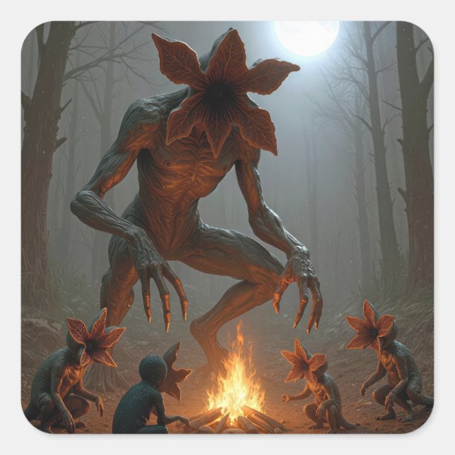 Sticker Carré Demogorgon Creatures Around a Campfire (Devant)