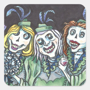 STICKER CARRÉ DEMOISELLES D'HONNEUR ZOMBIE LOVELY CREEPY PRENANT
