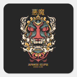 Sticker Carré demon illustration style japonais