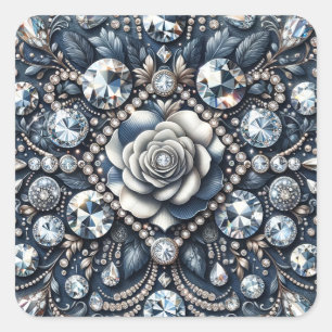 Sticker Carré Denim & Diamonds Glam Bling Rose fête d'anniversai