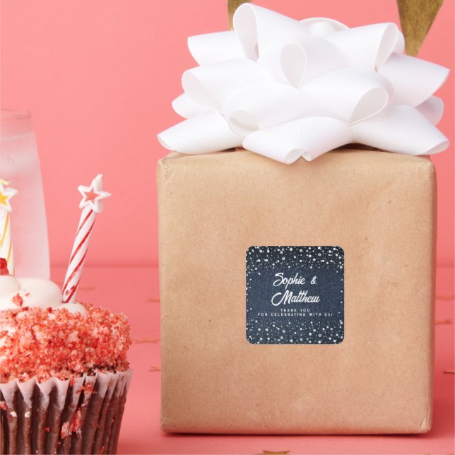 Sticker Carré Denim Diamonds Pearls Blue Couple Wedding shower (Fête)