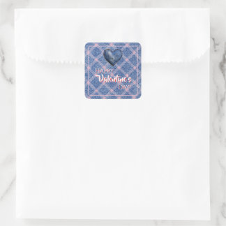 Sticker Carré Denim Heart Valentine's Day Décor Plaid 