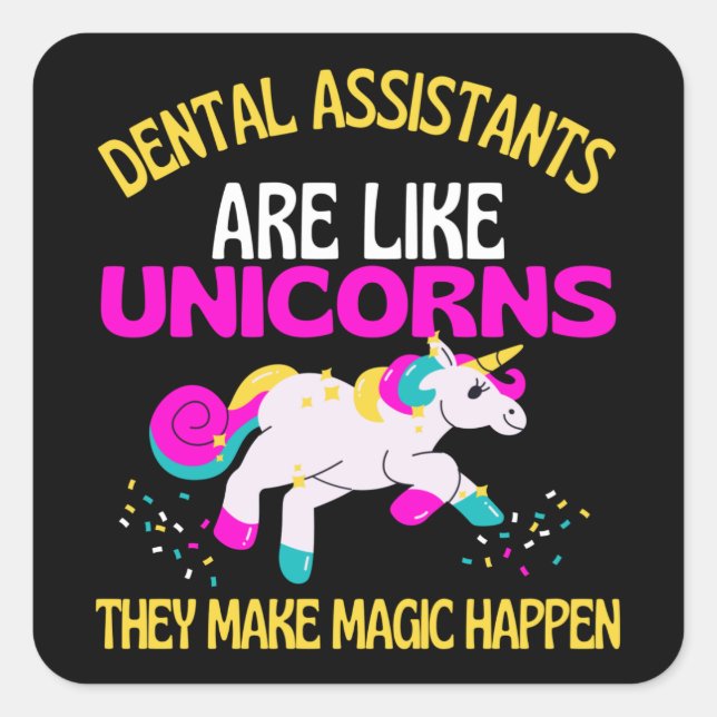 Sticker Carré Dental Assistant Unicorn, Magique Unicorn Dentiste (Devant)