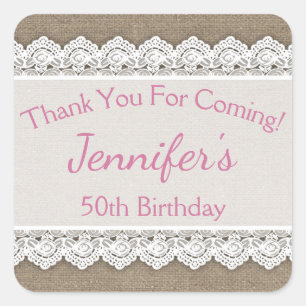 Sticker Carré Dentelle Anniversaire Merci Favoriser Tags rose Bu