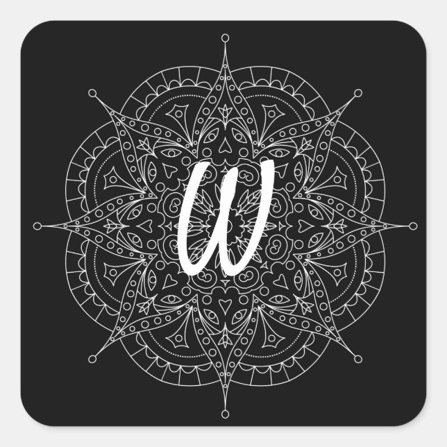 Sticker Carré Dentelle blanche monogramme en noir (Devant)