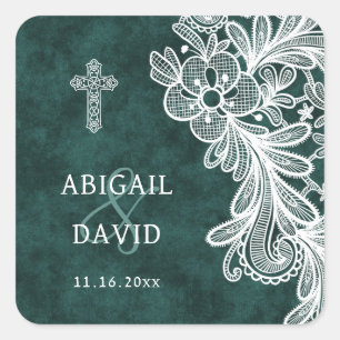 Sticker Carré Dentelle Emerald Green Velvet Mariage religieux