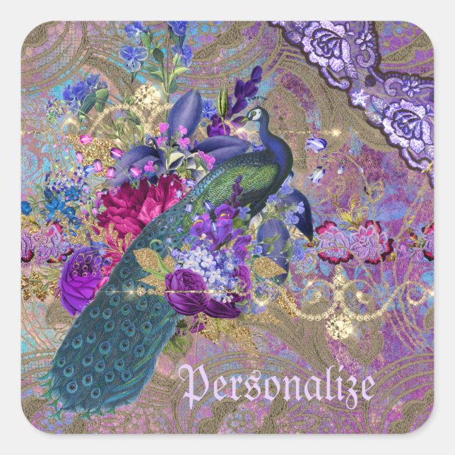 Sticker Carré Dentelle fleurie Peacock losange élégant violet tu (Devant)