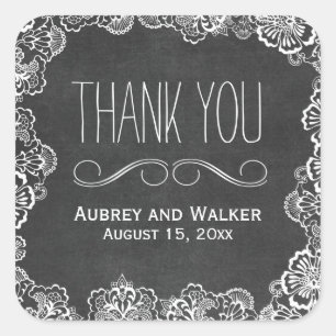 Sticker Carré Dentelle Floral Chalkboard Mariage Favoriser Stick