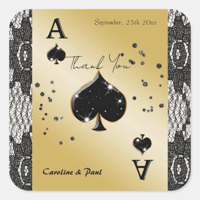 Sticker Carré Dentelle noire, As de pique, Remerciements Paillet (Devant)
