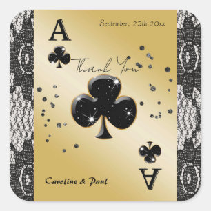 Sticker Carré Dentelle noire, As de trèfle, Merci paillettes noi