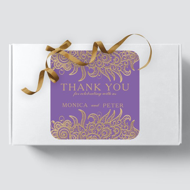 Sticker Carré Dentelle Or De Luxe Sur Mariage Classique Violet É (Créateur téléchargé)