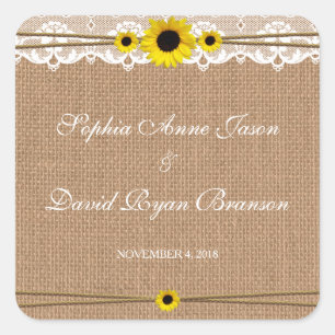 Sticker Carré Dentelle rustique, Fleurs Solaires, Mariage Burlap