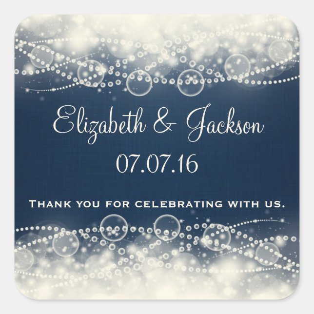 Sticker Carré Dentelles et perles élégantes sur Merci bleu foncé (Devant)