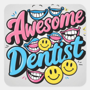Sticker Carré dentiste génial merci, cadeau de sourire