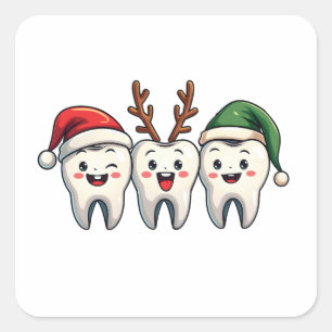 Sticker Carré Dentiste Noël Dental Père Noël Floss Xmas Tree