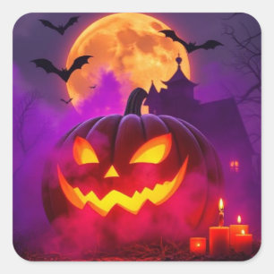Sticker Carré 🎃 déplaisant de Citrouille Viral Étonnante lueu