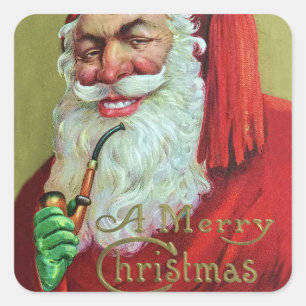 Sticker Carré Déplaisant Vintage Noël Père Noël