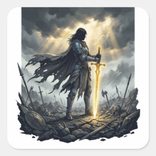 Sticker Carré Dernier survivant Dark Fantasy Guerrier Bataille é