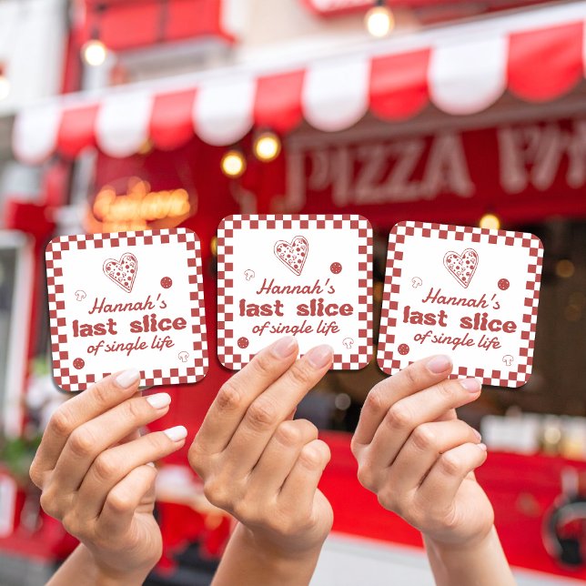 Sticker Carré Dernier Tranches Pizza Fête de Fiançailles Cadeau (Créateur téléchargé)