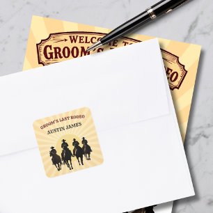 Sticker Carré Derniers Cowboys au Rodéo Nom du Marié Enterrement