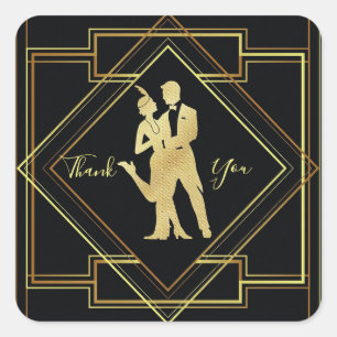 Sticker Carré Des années folles de noir et d'or Art déco merci