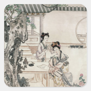 Sticker Carré Des femmes chinoises dans un jardin