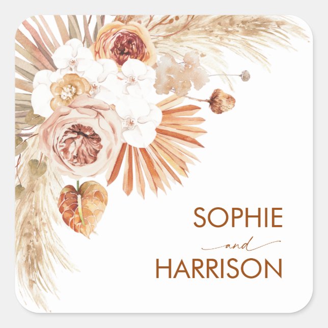 Sticker Carré Desert Arch Boho Pampas Grass Terracotta (Devant)