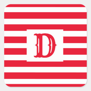 Sticker Carré Design à rayures rouge et blanc mignon