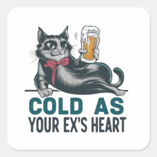 Sticker Carré Design amusant de t-shirt chat et bière
