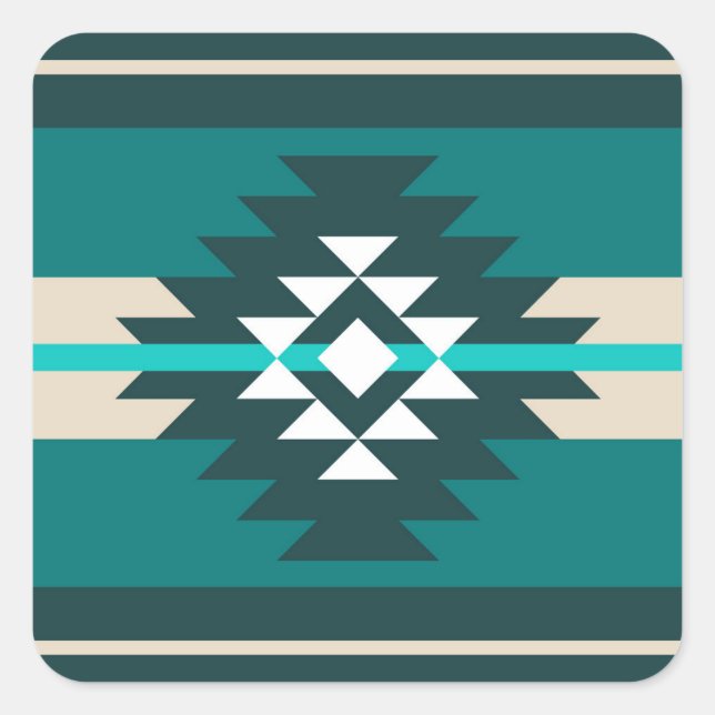 Sticker Carré Design aztèque en couleur turquoise (Devant)