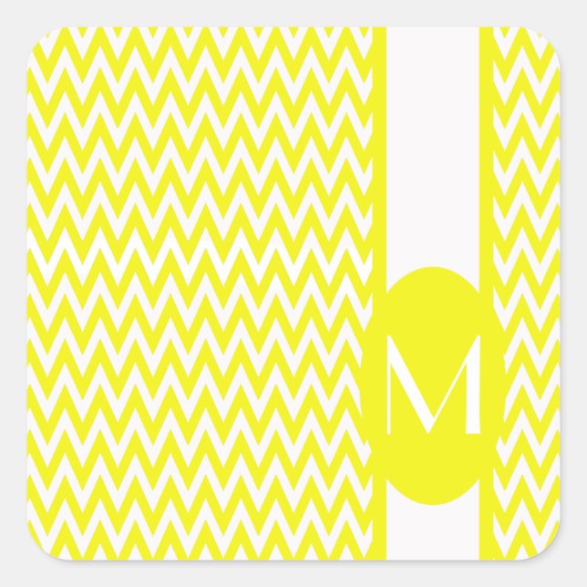 Sticker Carré Design Chevron élégant citron avec monogramme (Devant)