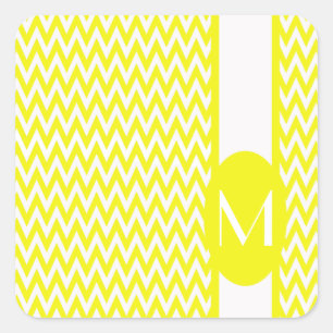 Sticker Carré Design Chevron élégant citron avec monogramme