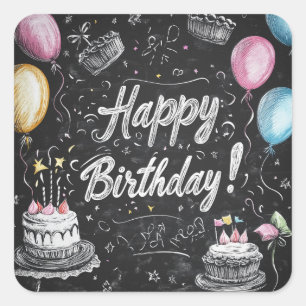 Sticker Carré Design d'anniversaire de style Chalkboard