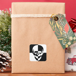 Sticker Carré Design de crâne d'illusion optique en noir et blan