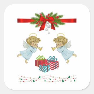 Sticker Carré Design de Noël avec anges