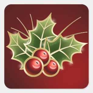 Sticker Carré Design de Noël Holly Berry