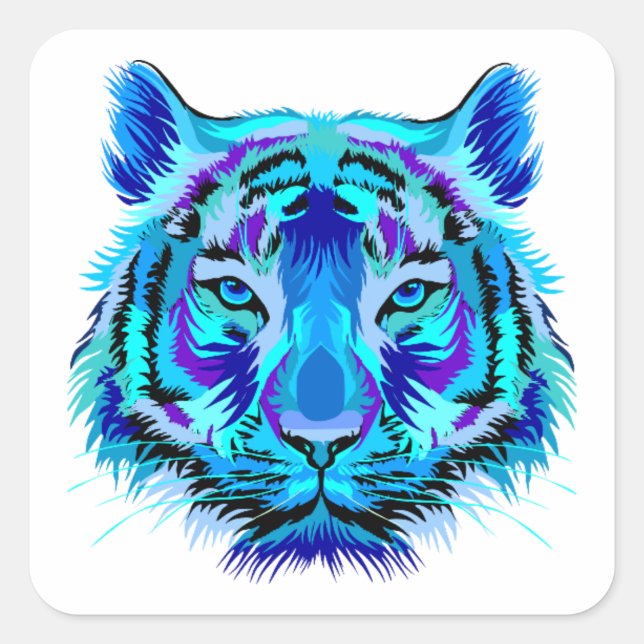 Sticker Carré Design de tigres multicolores (Devant)