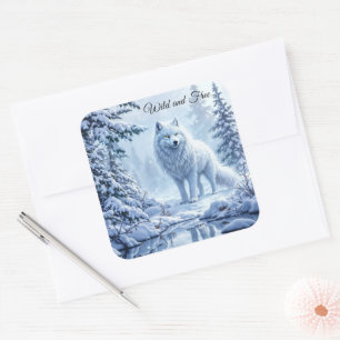 Sticker Carré Design du paysage hivernal du loup blanc arctique