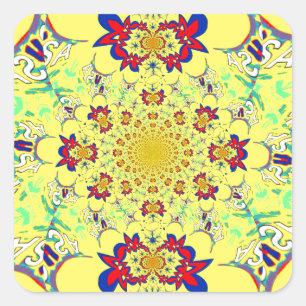 Sticker Carré Design en damas floral brillant et coloré