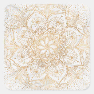 Sticker Carré Design en marbre de Mandala Floral Gold tendance