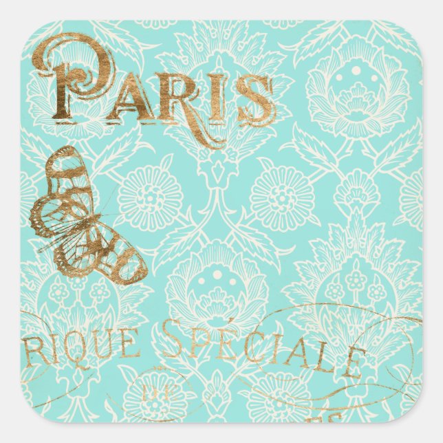 Sticker Carré Design Gold vintage Paris (Devant)