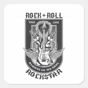 Sticker Carré Design Guitar Rock