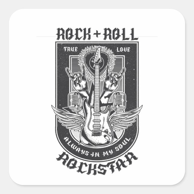 Sticker Carré Design Guitar Rock (Devant)