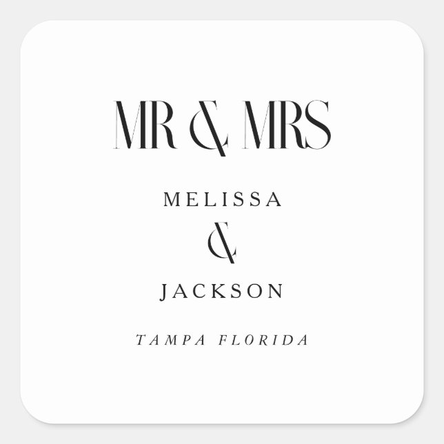 Sticker Carré Design minimaliste chic Mariage blanc M et Mme (Devant)