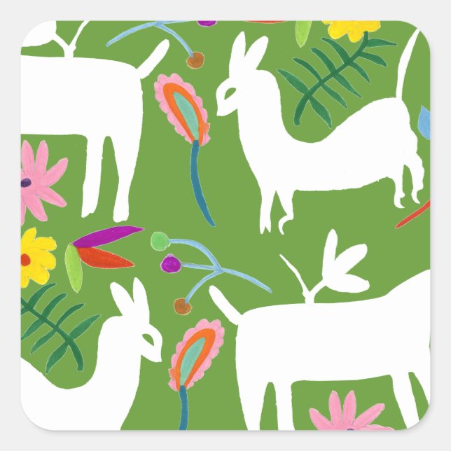 Sticker Carré Design Otomi moderne | Llama Donkey Design (Devant)