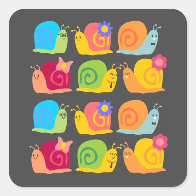 Sticker Carré Design pour enfants d'escargots mignons (Devant)